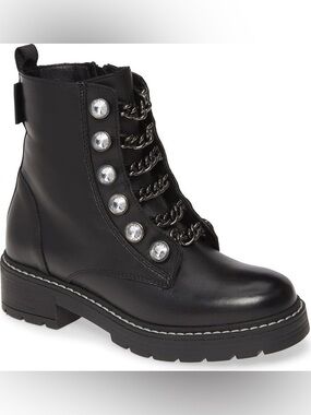 Kurt Geiger Black Crystal-Button Lace-Up Combat Boot